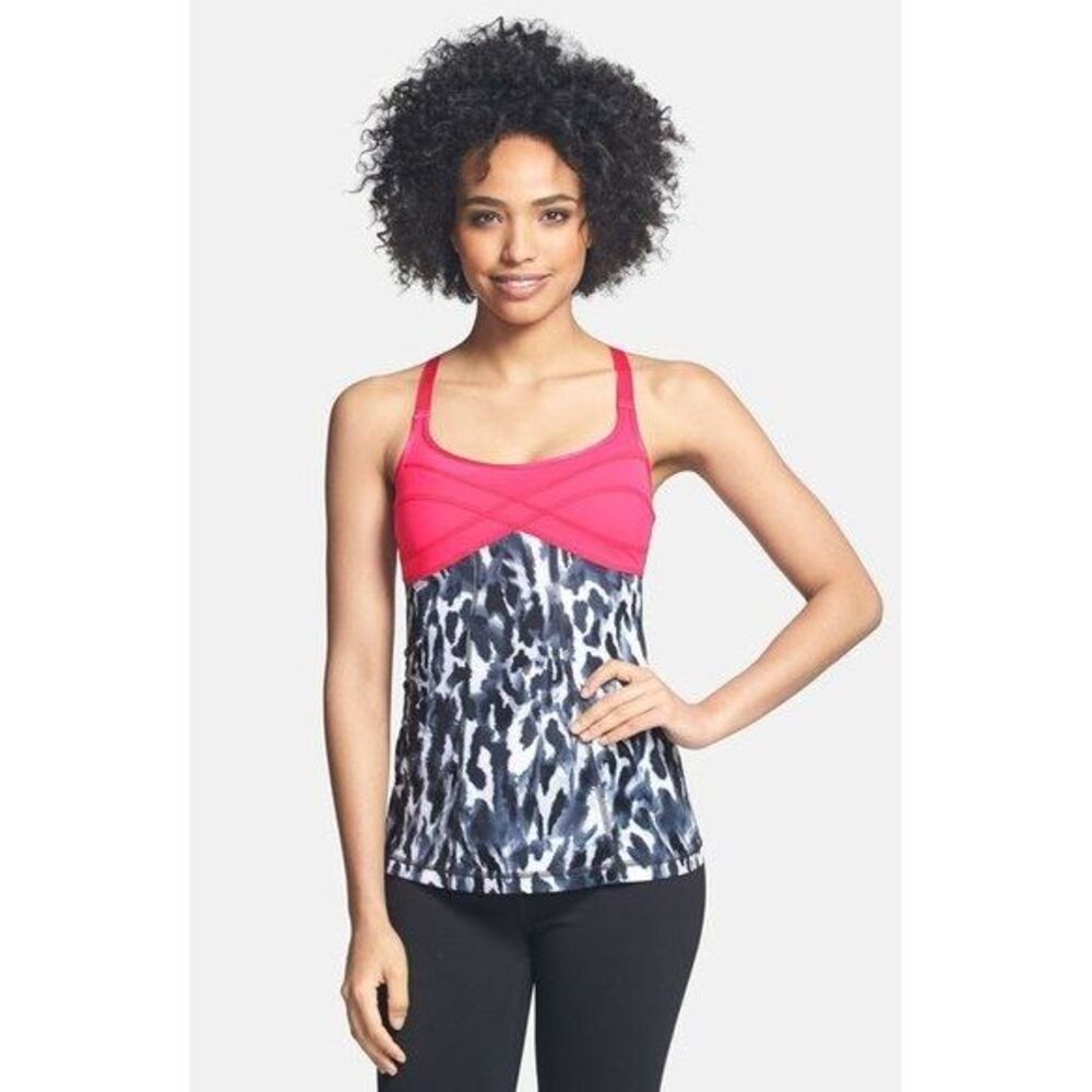 NWT Zella 'Desire' Print Tank Pink Leopard‎ Grey [SZ Small S] #268